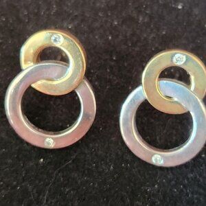 Movado 18k Gold Sterling Silver .925 & 4 Diamonds 16 x 22mm "8" Post Earrings